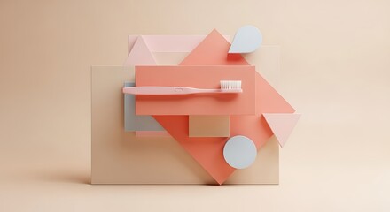Angled Toothbrush Displayed on Geometric Shapes with Muted Palette