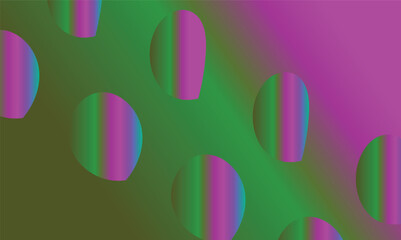 Gradient circles with green and magenta tones are dispersed across a vibrant background