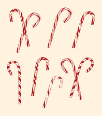 Red Candy Cane Christmas Illustration Set