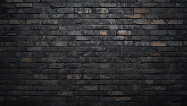 Aged, shadowy brick wall texture. Grungy backdrop created with AI generation.