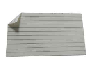 A single sheet of lined paper with a bent corner isolated on transparent background