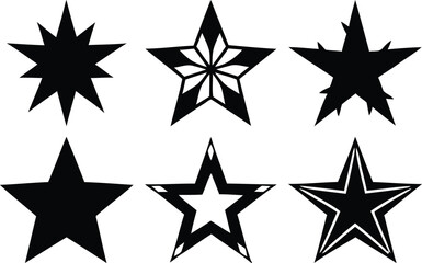 Collection of varied black star icons on a white background image