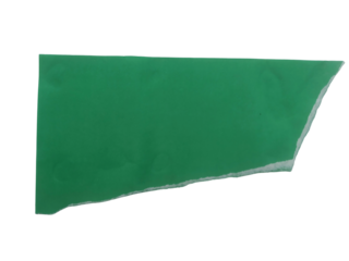 A single torn piece of green paper with rough edges isolated on transparent background