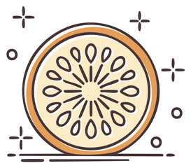 Artistic illustration of sliced fruit with details and sparkles