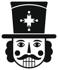 Festive Nutcracker Soldier Illustration, Black and White Portrait