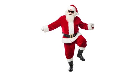 Santa Claus in red suit is dancing happily with sunglasses. Perfect for Christmas celebration