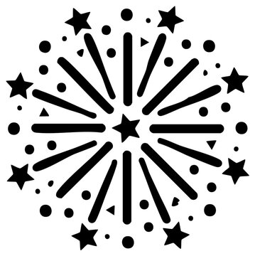 Black and white explosion fireworks pattern with stars dots and triangles