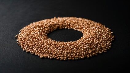 Obraz premium Buckwheat grains against a dark backdrop, fiber-rich choice