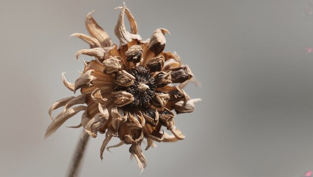 Withered flower in winter, showcasing seasonal change