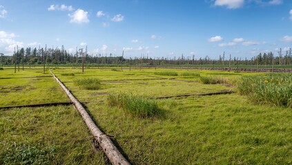 Fototapeta premium Eco-Friendly Harvest of Natural Resources from Peat Site, Sustainable Sourcing Practices