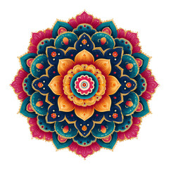 A vibrant mandala design featuring intricate patterns and bright colors, symbolizing harmony and balance.