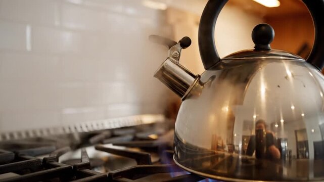 "4K Video of a Tea Kettle Boiling on the Stove"