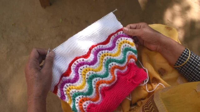 Showing beautiful knitted sweater design. Represents traditional handmade craft, Indian creativity, and warmth of homemade clothing.