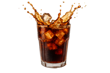 Refreshing Cola Splash with Ice Cubes on Transparent Background