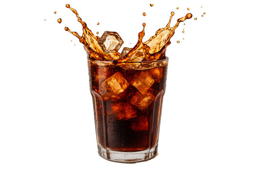 Refreshing Cola Splash with Ice Cubes on Transparent Background