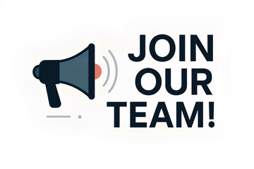 Join Our Team Recruitment Banner with Megaphone Icon on White Background for Job Hiring and Team Announcement