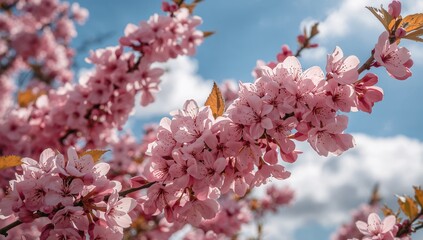 Obraz premium Delicate pink cherry blossoms blooming in spring, seasonal change