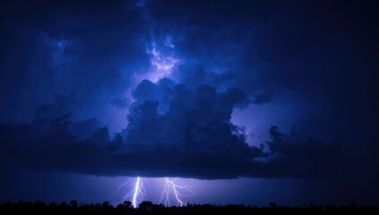 Lightning streaking through a turbulent night sky