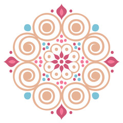 Colorful floral pattern design with swirling shapes and dots