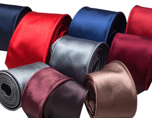Set of Classic Silk Ties in Assorted Colors, isolated on transparent background 