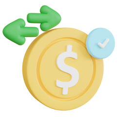 Coin with dollar sing and transfer arrows.