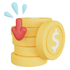Stack of coin with arrow pointing Down.
