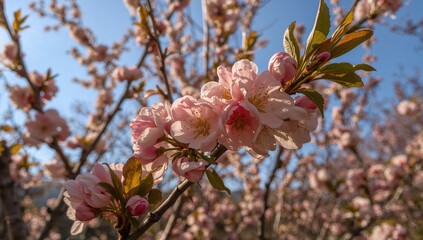 Fototapeta premium Blooming Apricot Flowers, Symbol of Seasonal Change