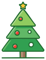 Festive Green Christmas Tree Icon with Star and Ornaments