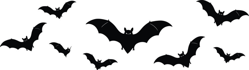 Bat silhouette vector, flying bat clipart, Halloween spooky design, nocturnal animal art, gothic wildlife graphic, dark creature illustration, night symbol