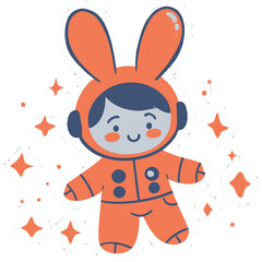 Tiny Astronaut Bunny Floating in Space with Stars | Cute Space Rabbit Surrounded by Twinkling Lights | Adorable Bunny Astronaut Illustration in Zero Gravity | Kawaii Cosmic Bunny Drifting Among Stars