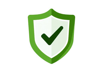 Green shield with a check mark symbol indicating security and protection isolated on transparent background