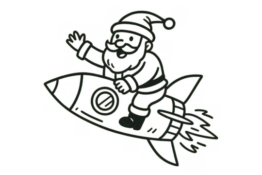 Santa claus flying on a rocket, delivering christmas gifts in space, holiday futuristic travel concept - Powered by Adobe