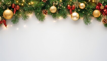 Festive border adorned with decorations on a white background, enhancing holiday spirit