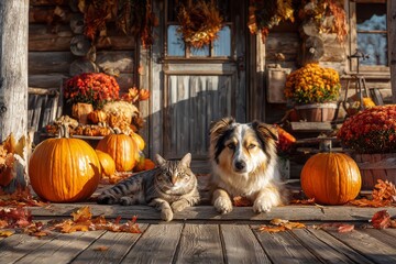 Cat and Dog Autumn Relaxation