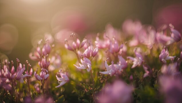 Close-up view of Corydalis blooms with selective focus and shallow depth of field in a garden bed