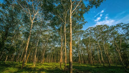 Fototapeta premium Rubber plantation landscape, highlighting sustainable agriculture practices