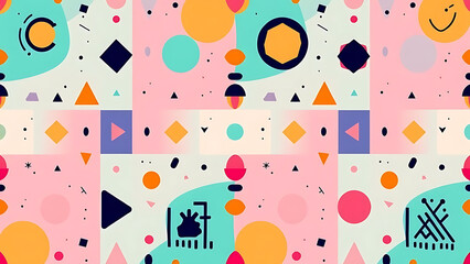 Colorful geometric abstract pattern with circles and triangles