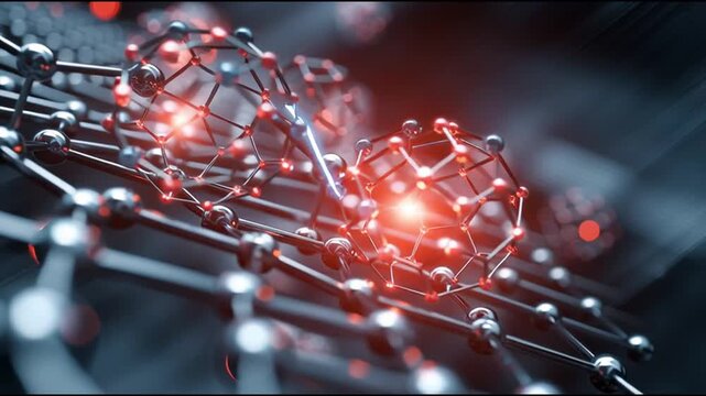 Graphene battery nanomaterial energy storage technology. Conductivity. Supercapacitor research. A detailed illustration of graphene structures at a molecular level.