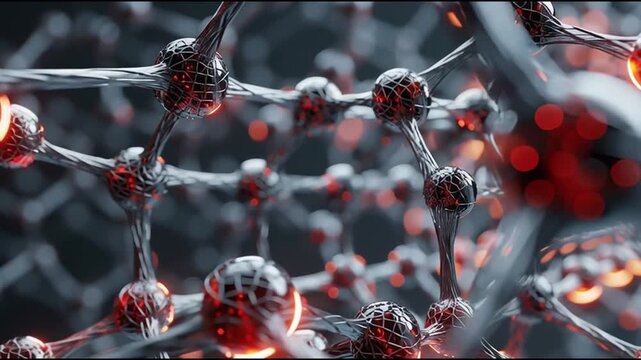 Graphene battery nanomaterial energy storage technology. Conductivity. Supercapacitor research. Visual representation of a graphene structure with glowing nodes.