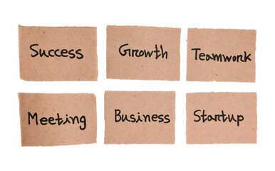 Handwritten Success, growth, teamwork, meeting, business and startup Concepts on Brown Cardboard...