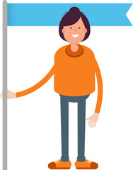 Girl Character Holding Flag Pole
