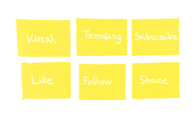 Handwritten Social Media Marketing and Digital Engagement Concepts on Yellow Sticky Notes