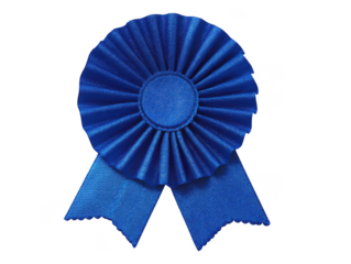 Elegant rosette award ribbon in blue isolated on transparent background