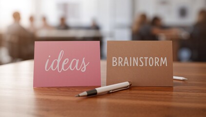 IDEAS and BRAINSTORM tags on Pink and Brown Cards