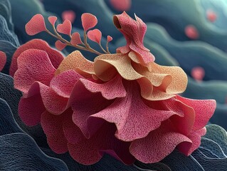 stunning fashion still life: coral-inspired paper dress with textured layers – perfect poster for trendy interiors and fashion enthusiasts