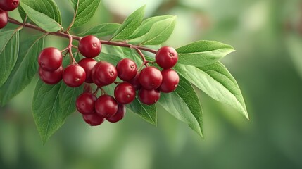 Obraz premium Close-Up of Vibrant Red Berries Nestled Among Lush Green Foliage in Beautiful Natural Setting Captured for Nature Lovers and Garden Enthusiasts