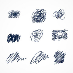 Set of hand drawn ink pen scribbles