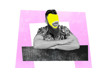 Photo cartoon comics sketch collage picture of funny guy having pouted plump lips isolated...