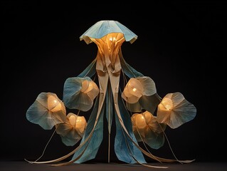 majestic paper deity: a serene origami figure illuminated by glowing plankton - perfect for a mystical sports interior poster or tranquil art display!