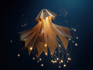 majestic paper deity: a serene origami figure illuminated by glowing plankton - perfect for a mystical sports interior poster or tranquil art display!